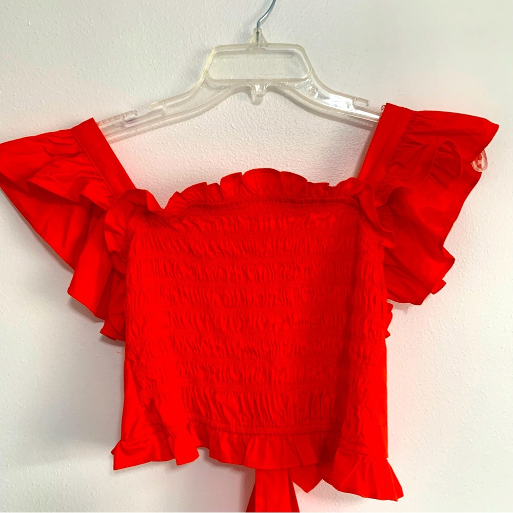 Ruffled Orange Cropped Top, Backless, Tie back, tank top blouse shirt